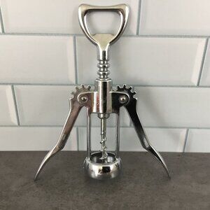 Vintage Corkscrew & Bottle Opener Chrome Finish Italy Dual-Function